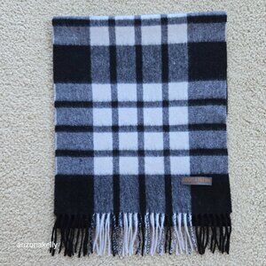 Cashmere Woven Fringe Scarf Black White Plaid Louisa Perini